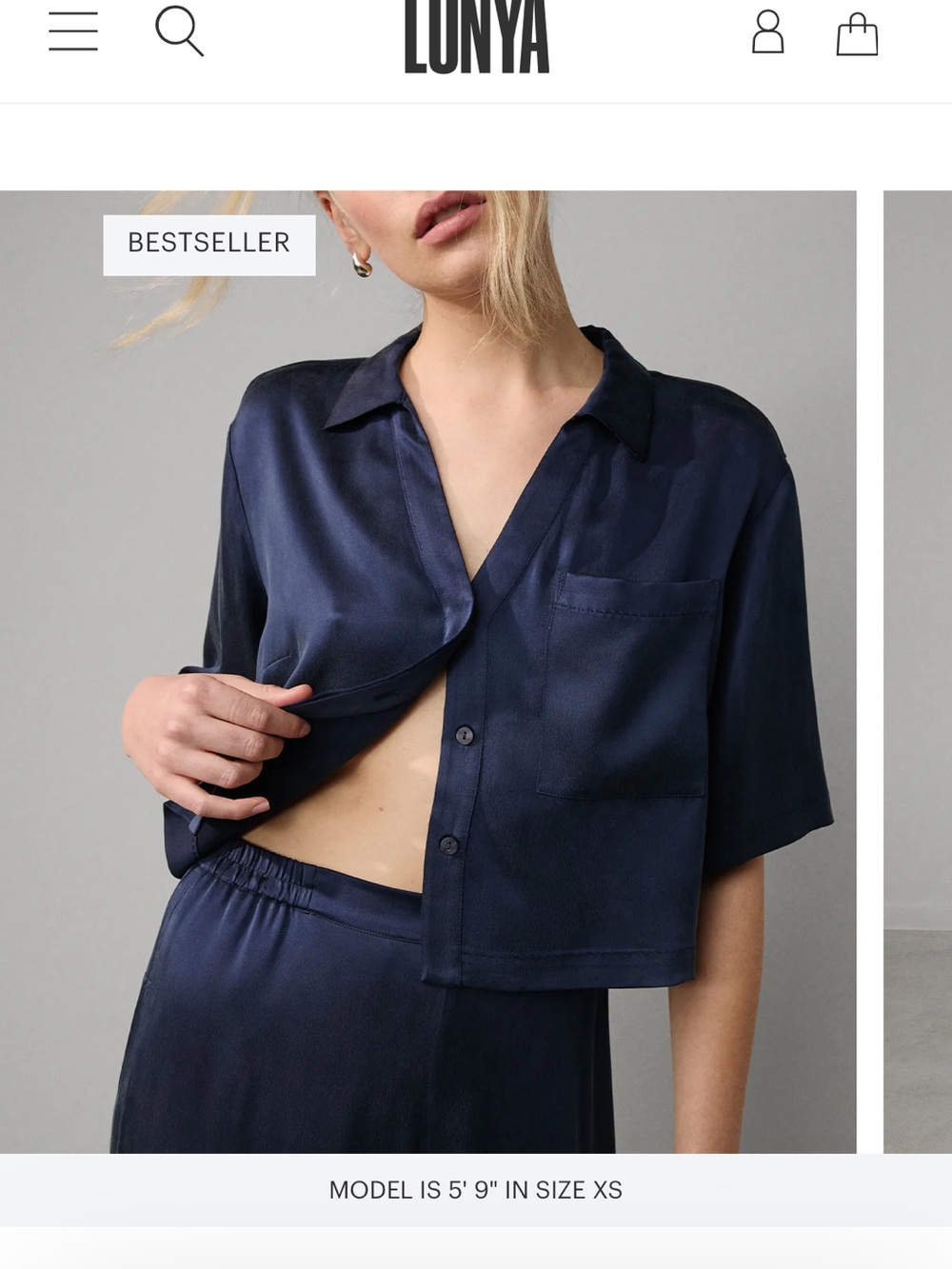 lunya Navy Silk Short-Sleeve Button Top & Wide-Leg Pants - Picture 6 of 14